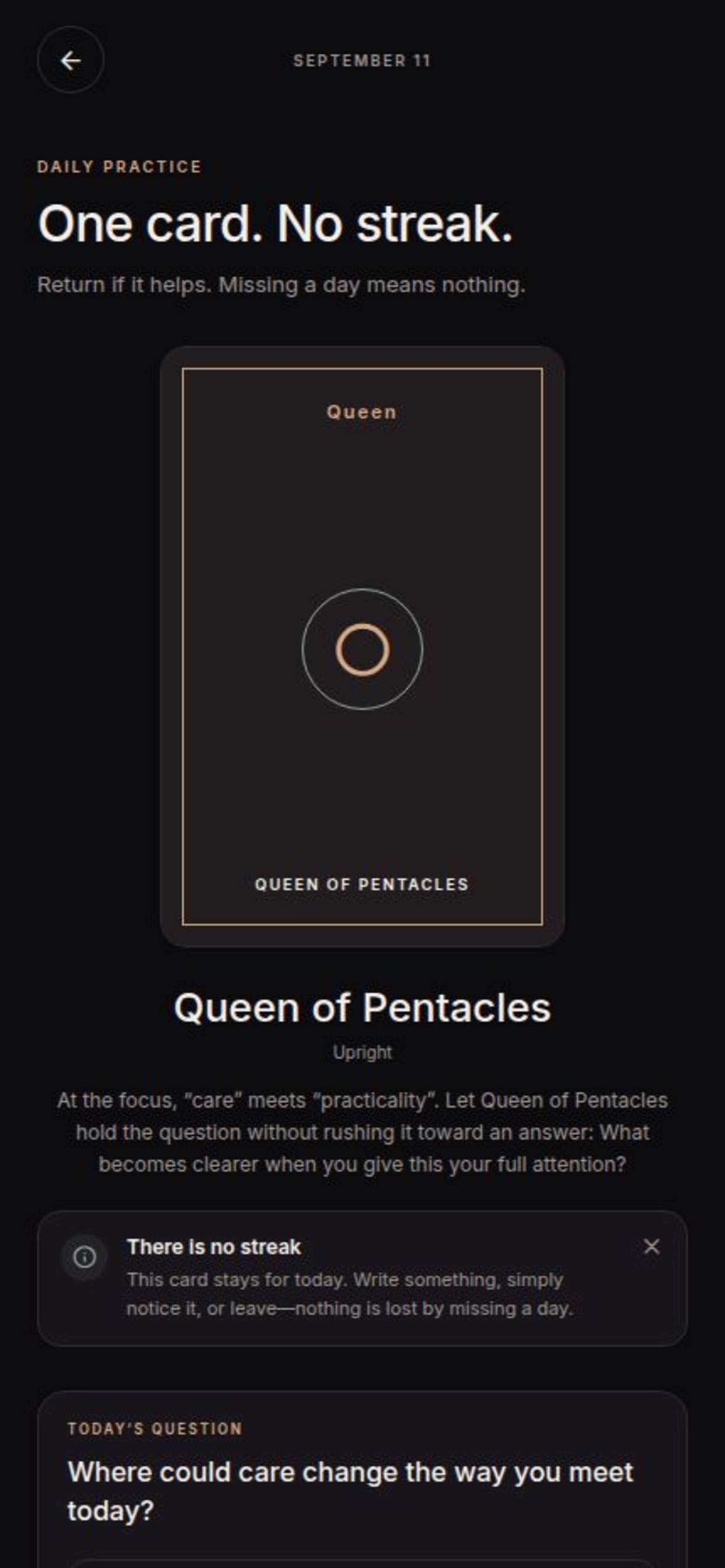 Screen showing the daily card feature